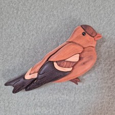 Holz Deko Kunst Vogel braun mit schwarzer 3-D Intasie einseitig zum Aufhängen