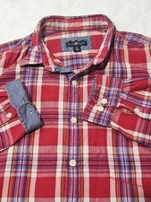 Club Room Mens XL Shirt Red Blue Plaid Cotton Long Sleeve