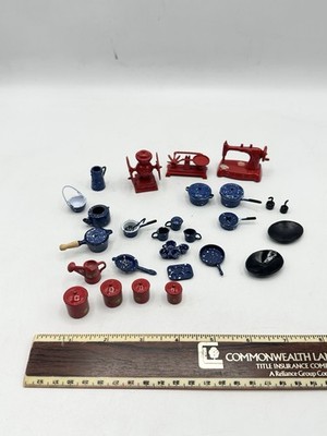 Vintage Mini Play Toy Aluminum Cookware and Kitchen Utensils Red/Blue