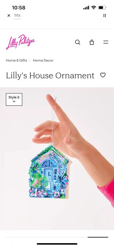 LILLY PULITZER ~ ADORNO DE VIDRIO DE NAVIDAD ~ CASA DE LILLY ~ NUEVO Caja Abierta Foto 4 de 4