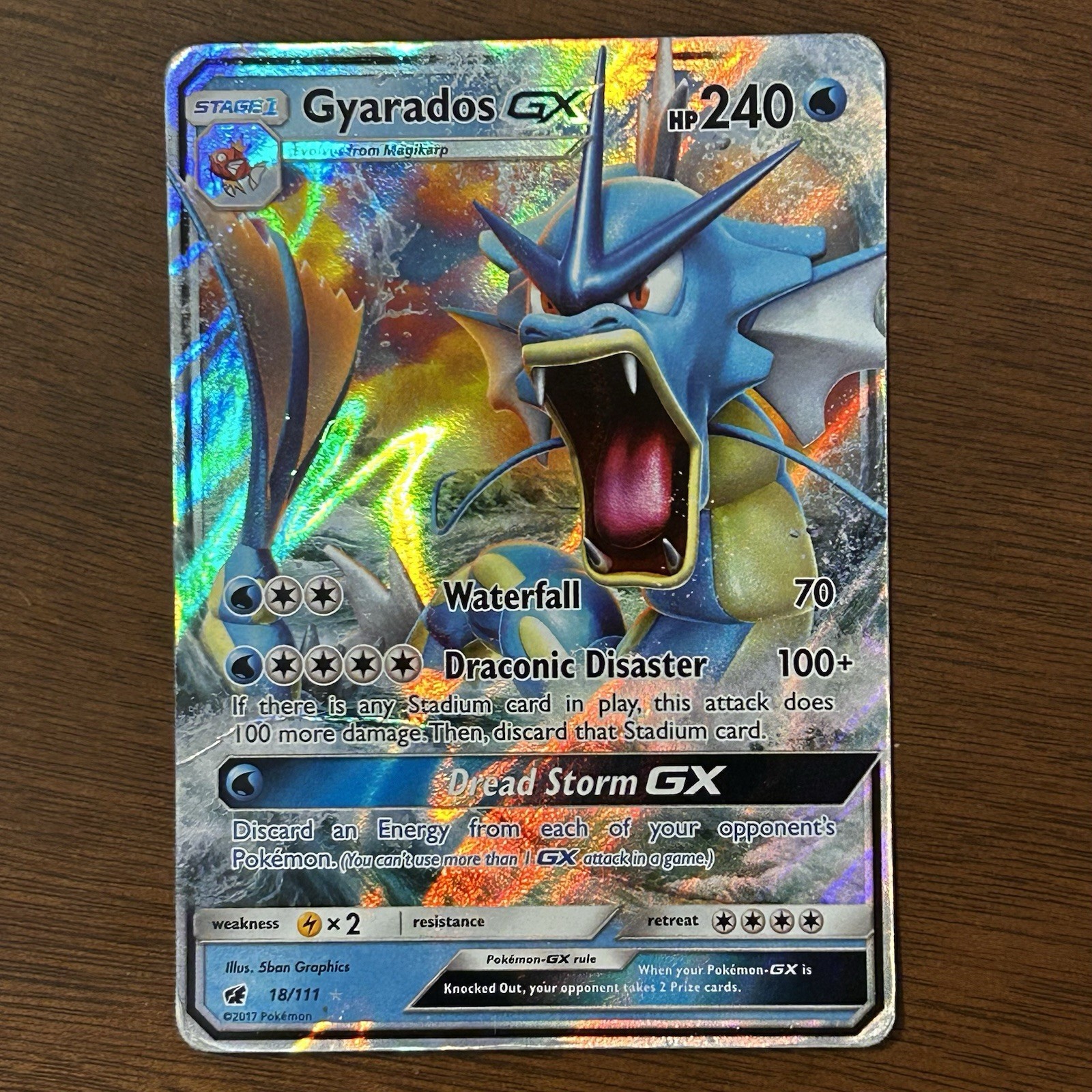 Gyarados GX 18/111, Crimson Invasion Pokémon Card #18, Heavily Played, 2017