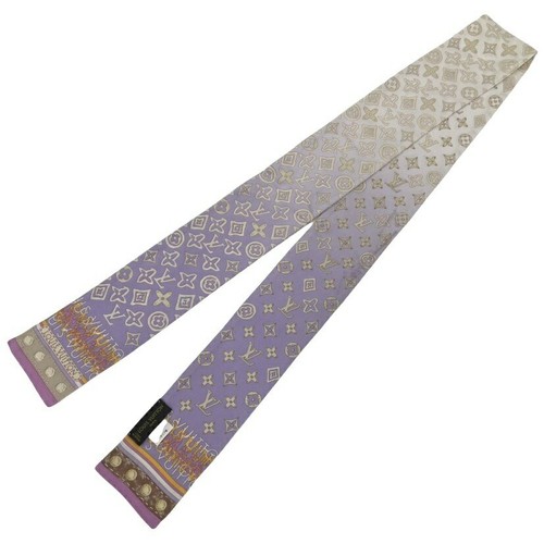 Authentic LOUIS VUITTON Bandeau Monogram Scarf Silk Purple White Gradient - Picture 14 of 24