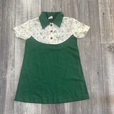Vintage Montgomery Ward Kids Green Button Shirt Dress With Bunnies Unsized
