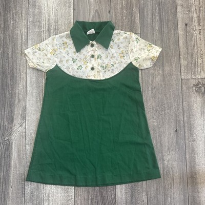 Vintage Montgomery Ward Kids Green Button Shirt Dress  With Bunnies Unsized