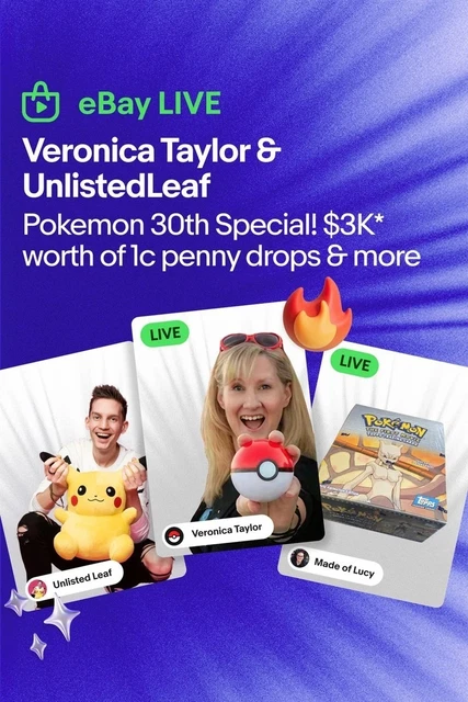 Veronica Taylor & UnlistedLeaf Pokemon 30th Special! $3K* worth of Penny  drops & more - eBay Live