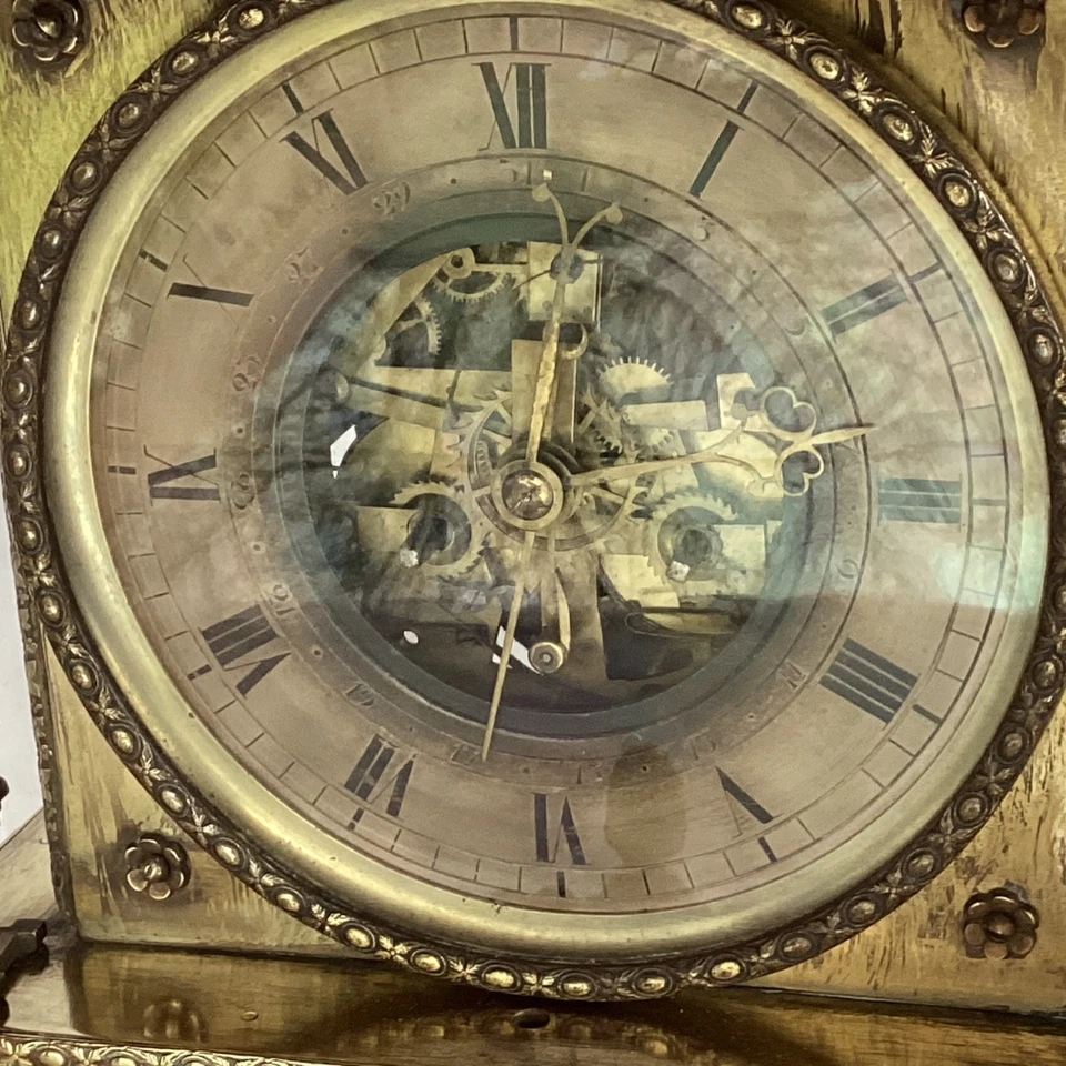 Horloge XIXème - Pendule bronze et bois - Mécanisme apparent - Fonctionne - Photo 4/4