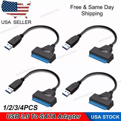1-4PCS USB 3.0 to SATA III HDD SSD 2.5'' Hard Drive Adapter Cable Data Power UASP