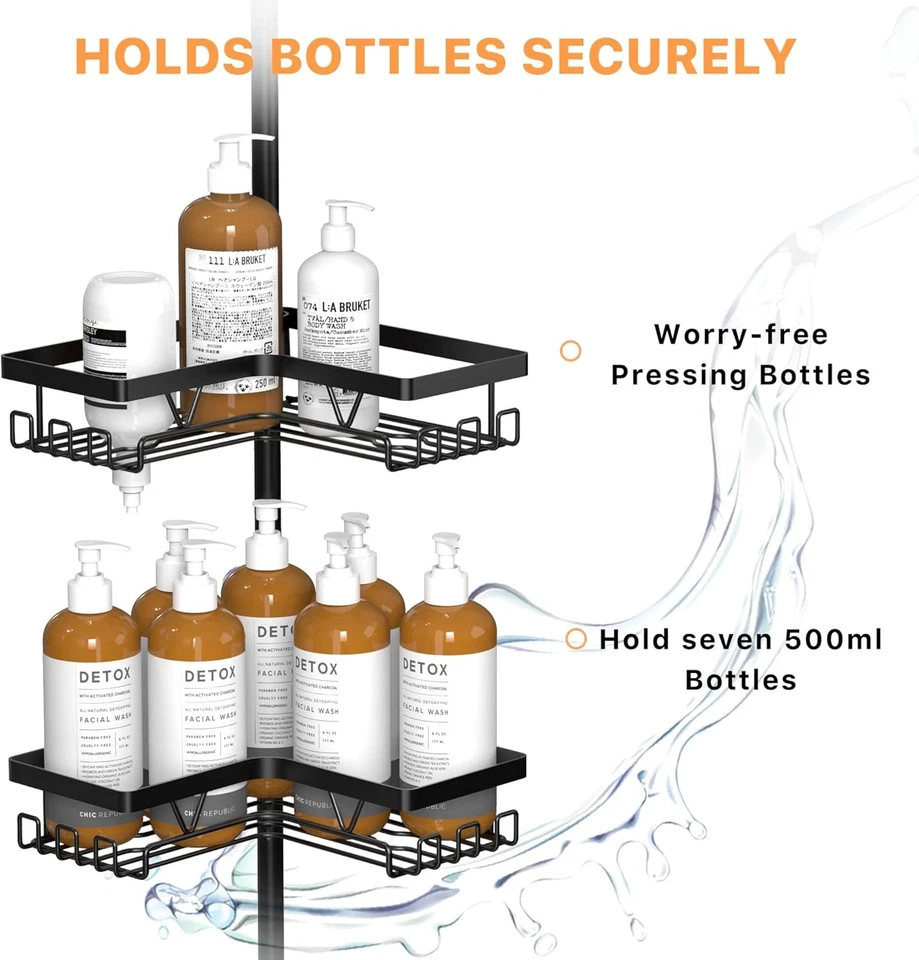 Poste de tensión para carrito de ducha de esquina - Organizador de varilla de tensión de ducha, de piso a techo Foto 4 de 4