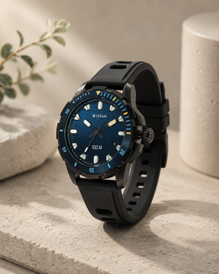 #ad Titan Zero Hour Divers 100m Mens Quartz Watch Blue Dial 48mm Black Strap $385.00