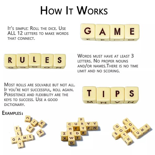 Qless Dice Game with Twelve Dice Letters,The Crossword Solitaire Game NEW - Picture 2 of 6