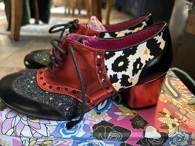 Irregular Choice Red Metallic Glitter Oxford Heels Floral Sole Size 7 NEW w/ Box