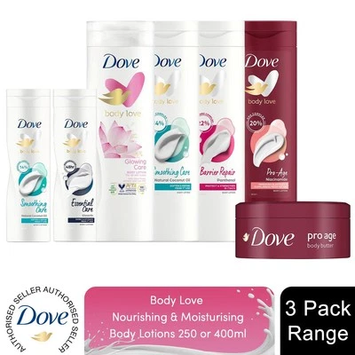 Dove Body Love Nourishing and Moisturising Body Lotion 3 Pack, 250ml or 400ml