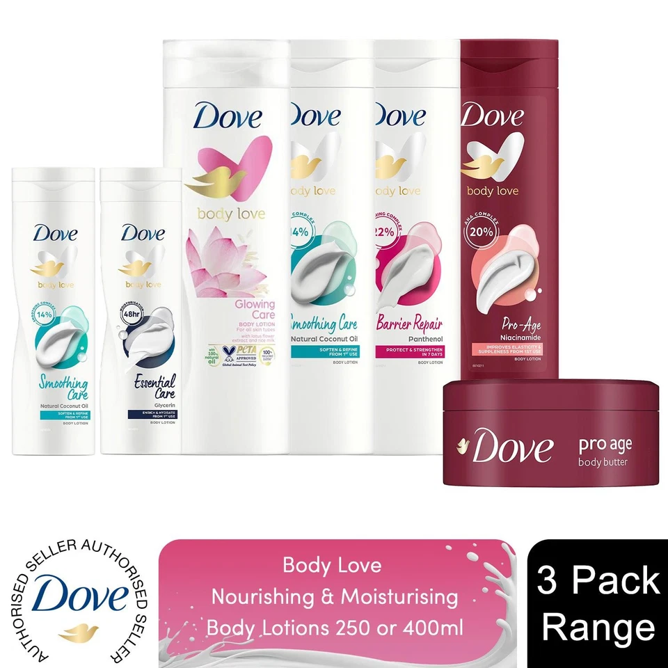 Dove Body Love Nourishing and Moisturising Body Lotion 3 Pack, 250ml or 400ml