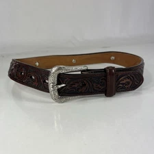3D Brown Genuine Leather Cross Studded Western Belt - Size 26