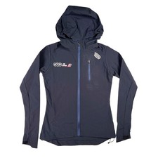 Chaqueta Pressio Elite Run para mujer XS azul marino NUEVA TOMA DE FUERZA EE. UU. abierta cortavientos con capucha