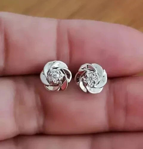 Women Flower Stud Earrings 1/5 Ct Round Cut Moissanite 14K White Gold Plated
