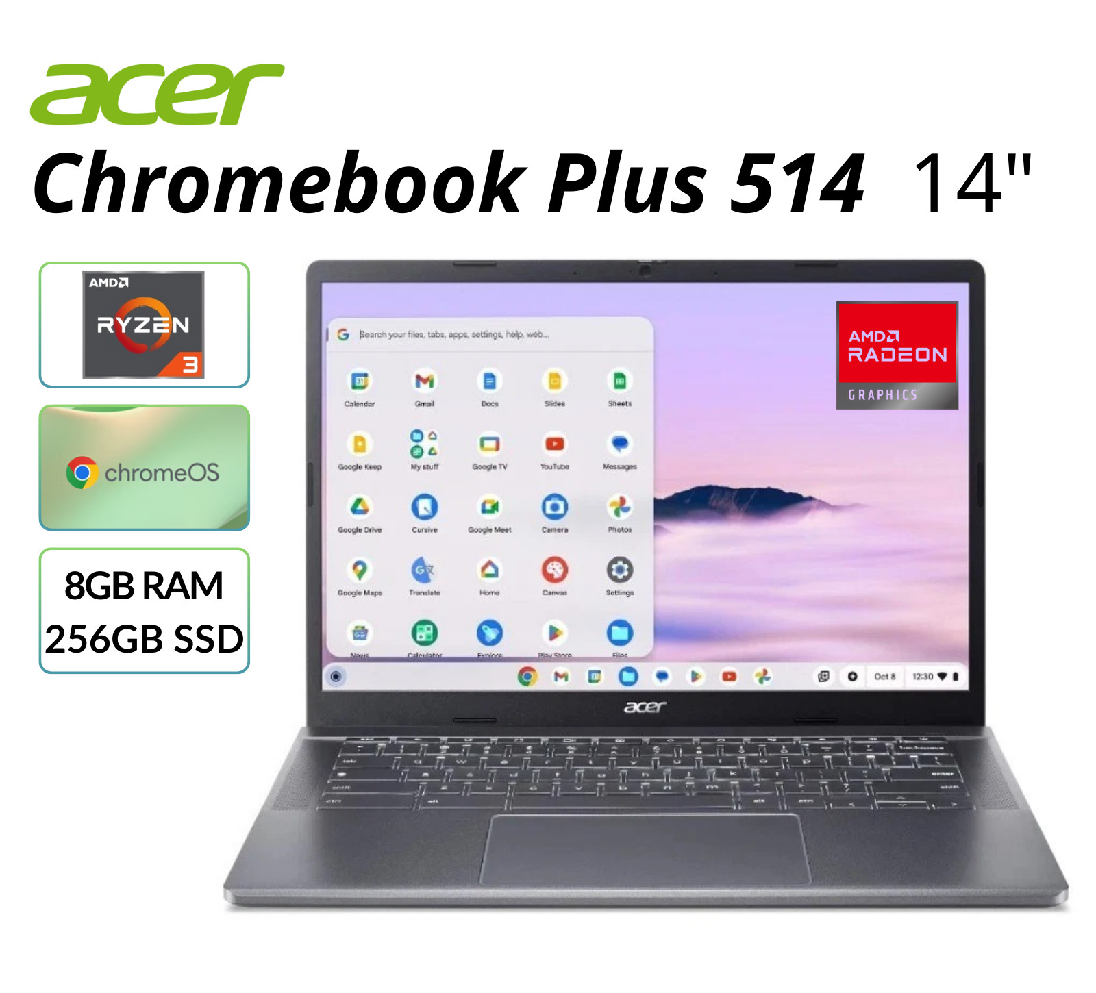 Acer Chromebook Plus 514 - 14" AMD Ryzen 3 7320C 8GB RAM 256GB SSD Refurbished
