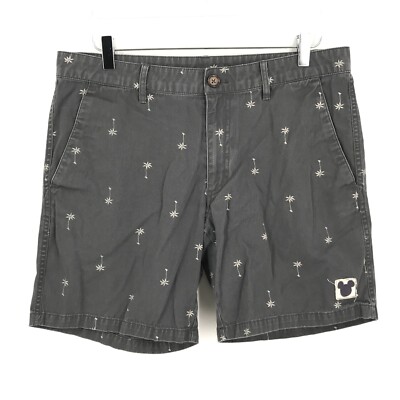Mickey Mouse Mens Shorts Medium Gray Flat Front Pockets Palm Trees