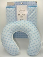 New Beginnings Baby Boy Travel Set 3 Piece Head Support Strap Covers Blue Stars
