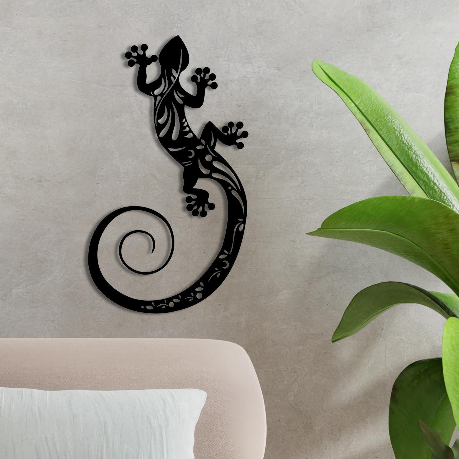 TOPINCN Déco Murale Lézard Gecko Métal Coloré – 22×13 Cm – Peint Main, Crochet Inclus – Pour Jardin, Mur, Intérieur/Extérieur