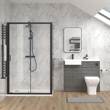 Complete 1100mm Anthracite Vanity WCUnit Black Rectangle ShowerSuite LH 1200x700