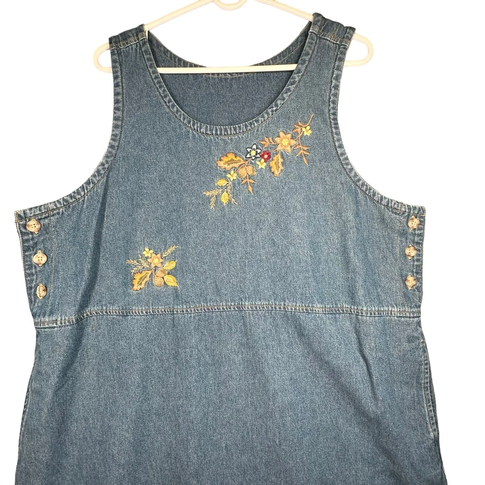 Vestido midi causal de mezclilla sin mangas bordado talla grande elementos clásicos 18/16W Foto 4 de 4