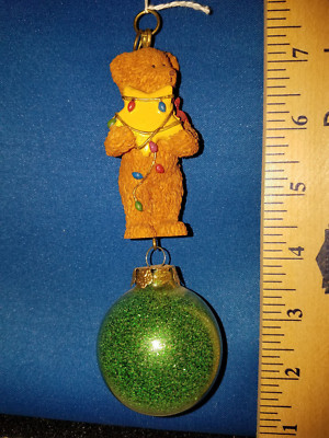 Teddy Bear Ornament with Green Glass Ball Charm 29000 237