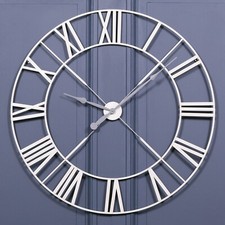 Large Vintage Distressed Cream Contemporary Skeleton Metal Wall Clock 110cm
