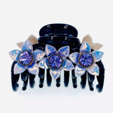 USA ACRYLIC FLOWER HAIR CLAW JAW CLIP made with SWAROVSKI CRYSTAL Purple A7