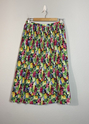 Vintage Heller Tracht Women s Size 42 Midi Skirt Blue Pink Floral Pleated Midi