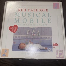 Vintage 1992 Baby Musical Mobile Red Calliope Brahms Lullaby Fabric Canopy Nurse