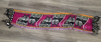 Vintage Laurel Burch Cats Fringed Silk Scarf Fantastic