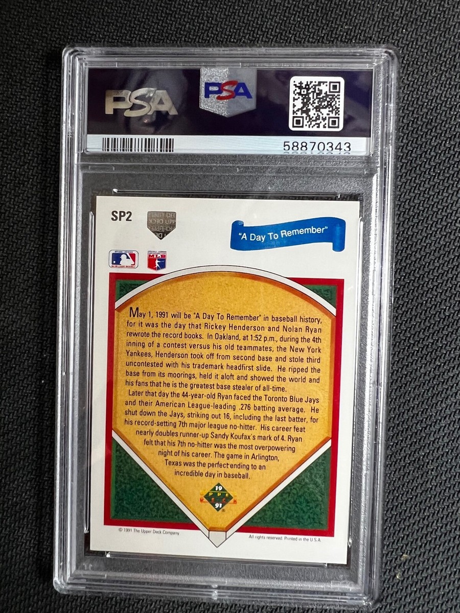 1991 UPPER DECK NOLAN RYAN/R.HENDERSON A DAY TO REMEMBER #SP2 PSA