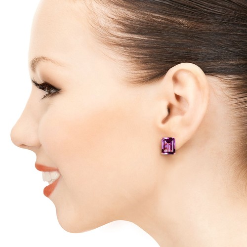18K. GOLD FRENCH CLIPS EARRING WITH NATURAL AMETHYSTS (Rose Gold) - Picture 3 of 7