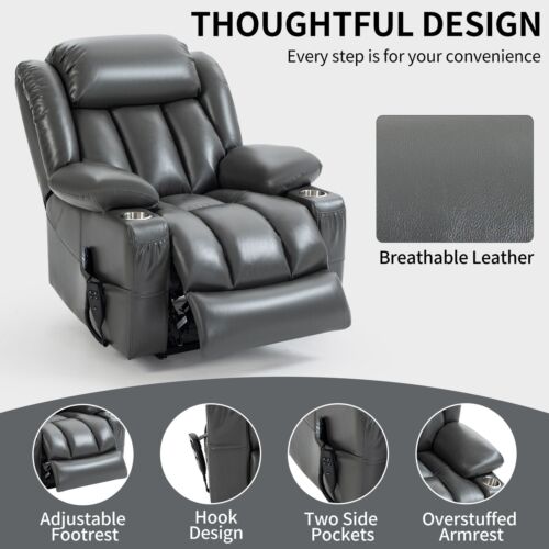 350LBS Lay Flat Heat Massage Power Lift Recliner Chair Elderly Reclining Sofa - Picture 7 of 10
