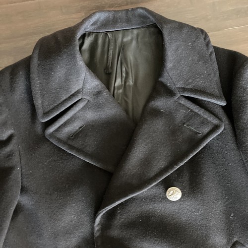 Vintage Authentic Viking Military Enlisted 40L Black Wool Overcoat Long Pea Coat - Picture 2 of 12