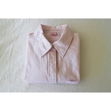 Lady Hathaway Pink Striped 3/4 Sleeve Embellished Button Down Shirt Blouse Sz M
