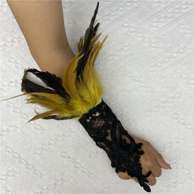 Feder-Spitze Handschuhe Lang – Elegante Gothic Handschuhe Für Karneval, Cosplay & Halloween