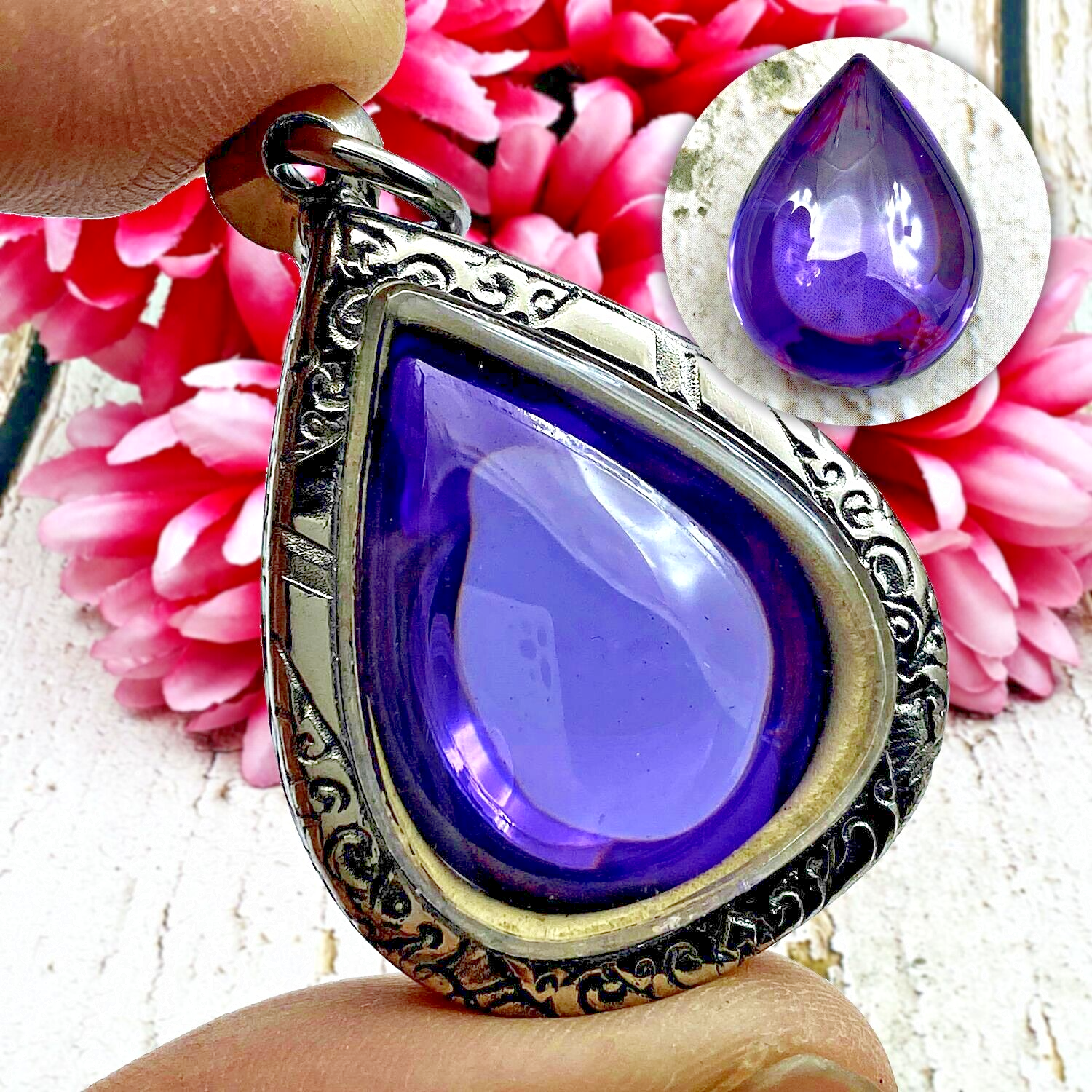 Leklai Naga Eye Tear Stone Magic Lucky Healing Protect Purple Thai Amulet #16636