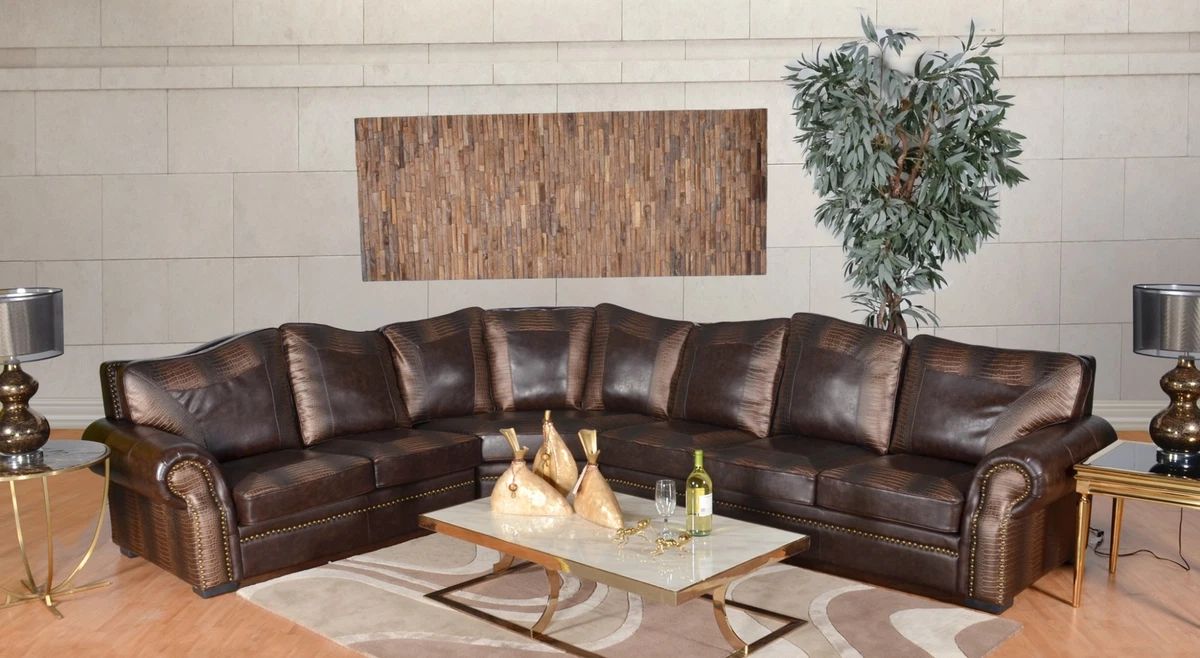 Botswana Croc Leather Large Sectional Seating Sofas Brown