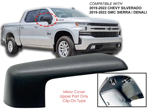 For Mirror Cap 2019-22 GM Chevy Pickup Textured Black Upper Part Passenger Side