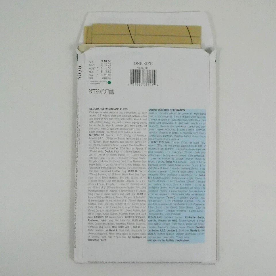 Butterick 5030 Woodland Elves Pattern One Size Uncut Primrose Cottage Christmas - Image 4 of 4