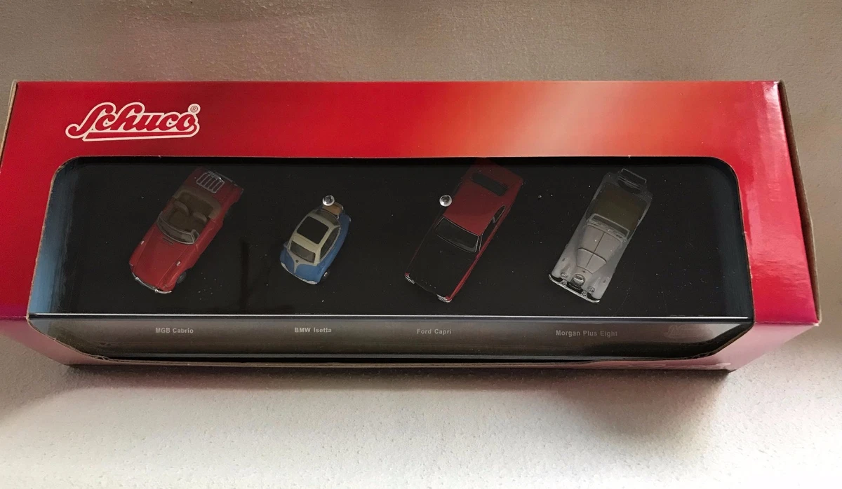Sammlerobjekt Schuco 4er Set-MGB Cabrio-BMW Isetta-Ford Capri 