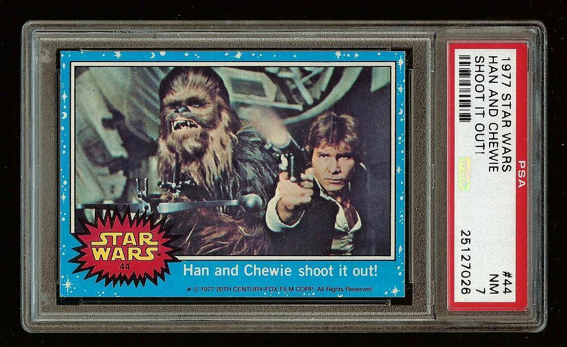1977 Topps Star Wars #44 Han and Chewie shoot it out! PSA 7 #2196
