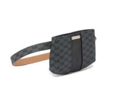 Michael Kors Logo Faux Leather Black & Grey Canvas Belted Fanny Pack - Picture 1 of 7