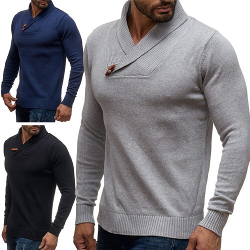 Uomo Knit Maglione Maglie Maglioni invernale collo a scialle di cotone |  eBay