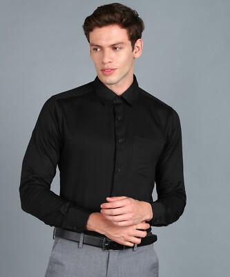 Black Color Men Slim Fit Solid Cut Collar Formal Shirt for Office Wear |  eBay