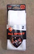 SOFSOLE ALL SPORT TEAM SOCK 2 pair WHITE OVER CALF - YOUTH SIZE 5 - 9.5 - NEW