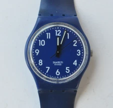 Swatch AG 2009 ~ Blue ~ Round Dial Blue Case Band Watch Swiss Made ~PARTS REPAIR