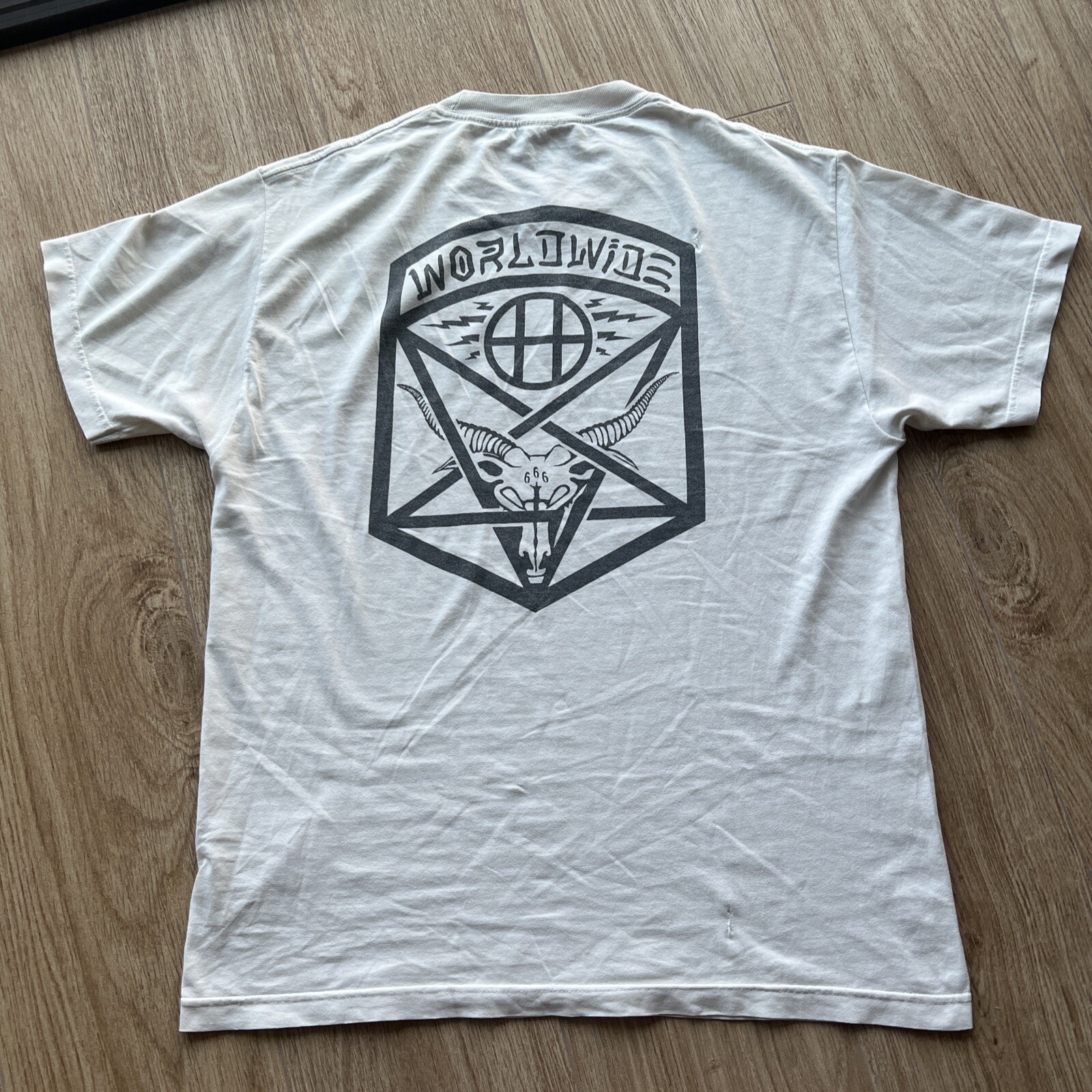 HUF Worldwide x Thrasher Magazine “666” Tee RARE Pentagram T-Shirt Withe Sz L